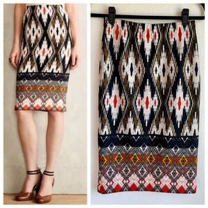 NWOT Anthropologie Maeve Iguazu Tribal Printed Pencil Skirt in Black Multi Sz S
